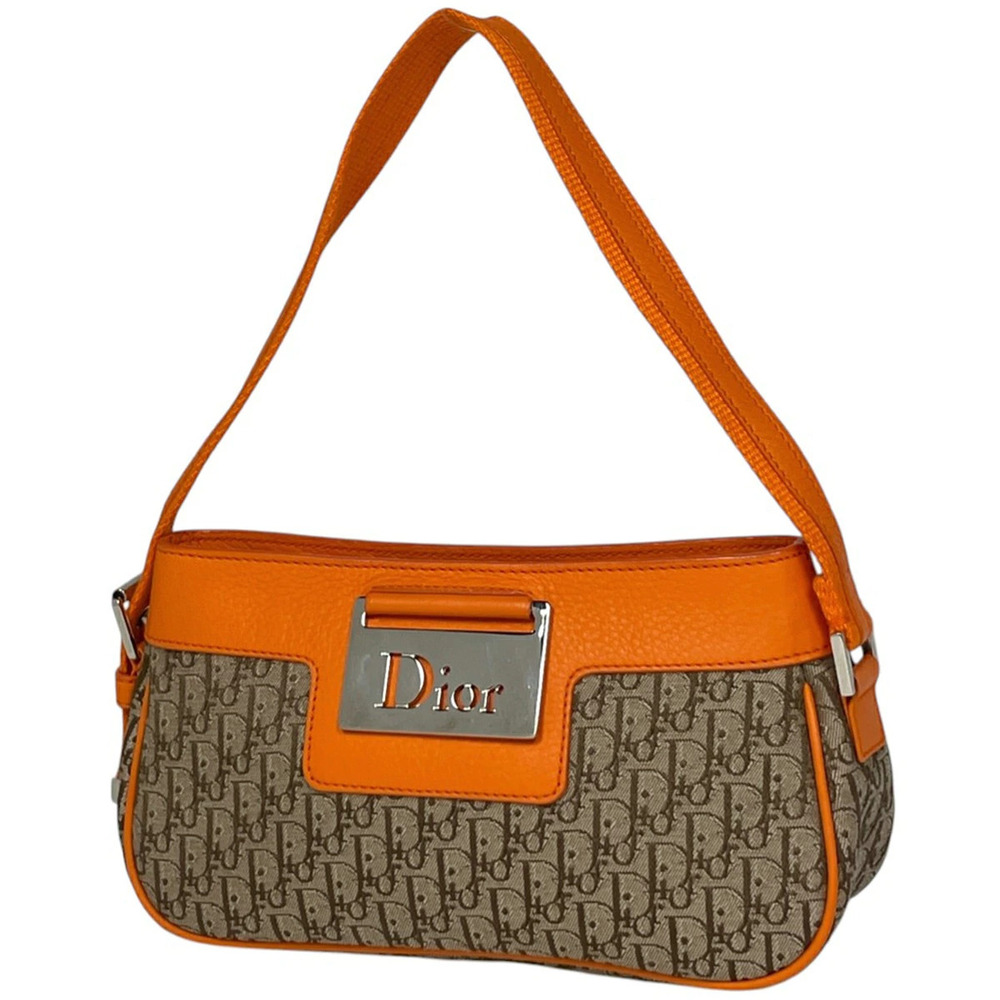 Christian Dior Trotter Handbag Street Canvas Beige Cream Orange